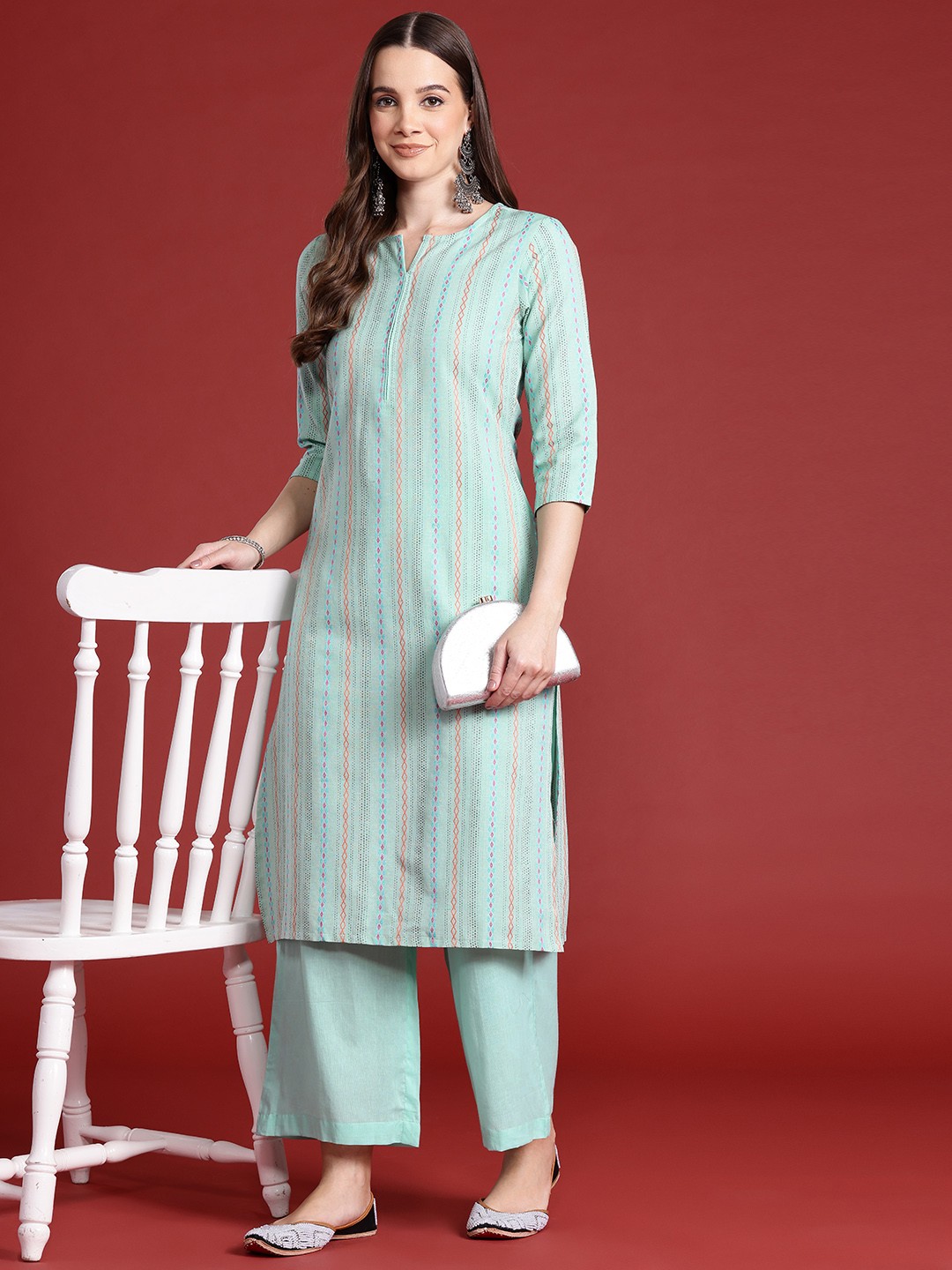 

Anouk Women Woven Design Kurta with Palazzos, Green
