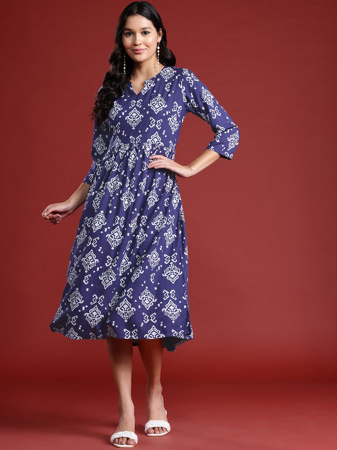 

Anouk Ethnic Motif Printed A-line Ethnic Dress, Blue
