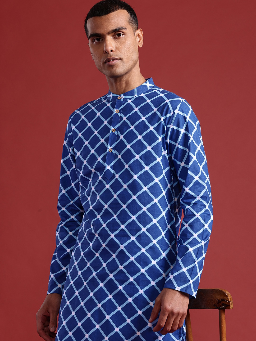 

Anouk Pure Cotton Geometric Print Straight Kurta, Blue