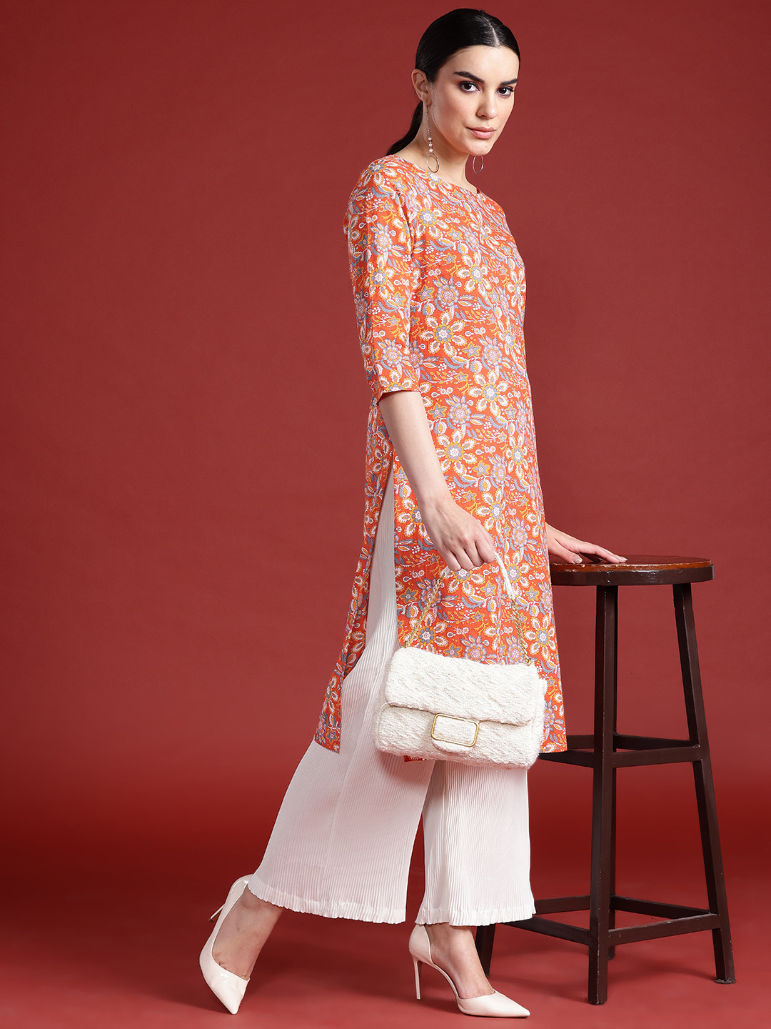 

Anouk Floral Print Cotton Kurta, Orange