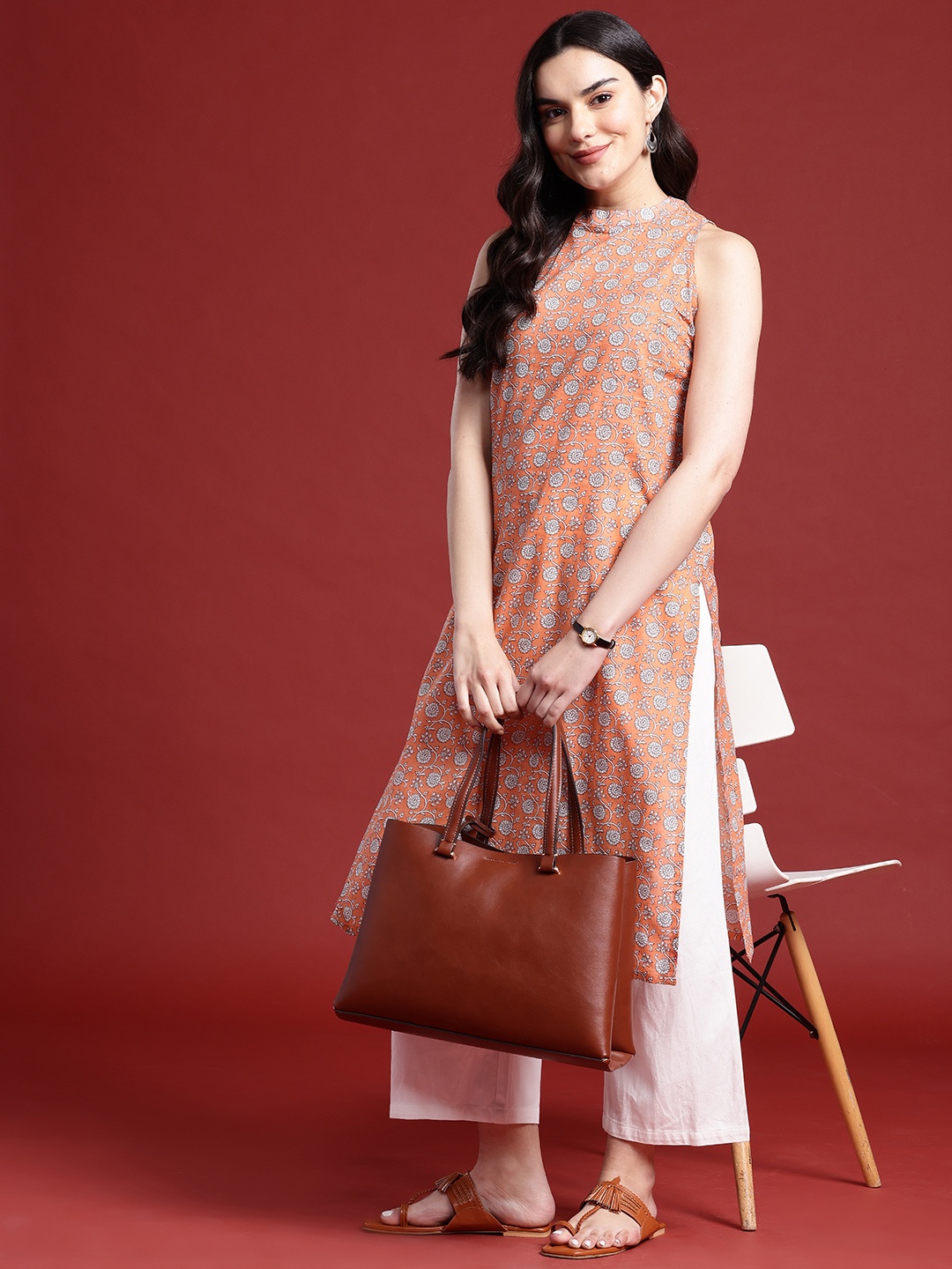 

Anouk Floral Print Cotton Kurta, Peach