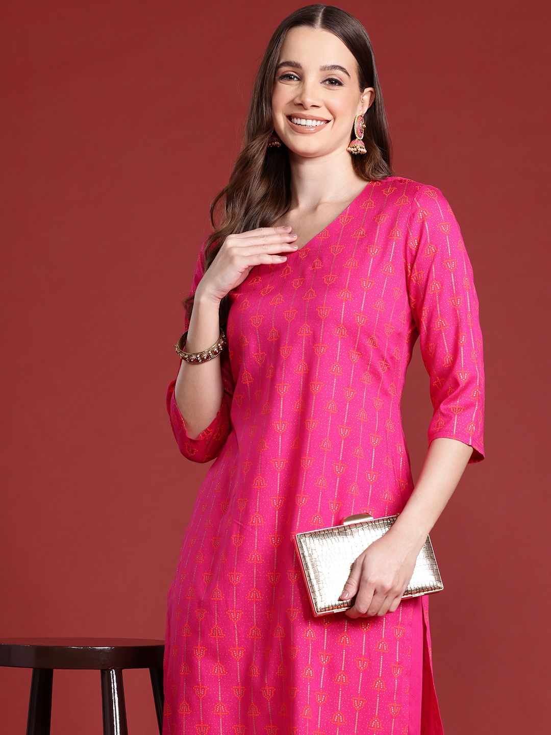 

Anouk Women Bandhani Kurta with Palazzos, Pink