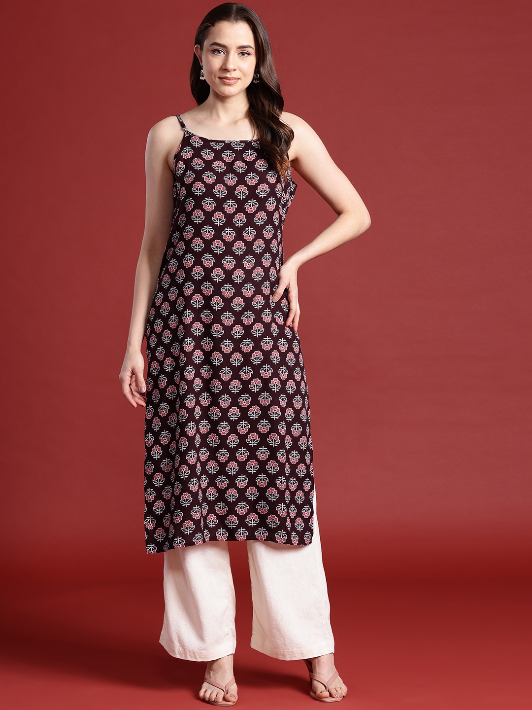 

Anouk Floral Print Kurta, Maroon