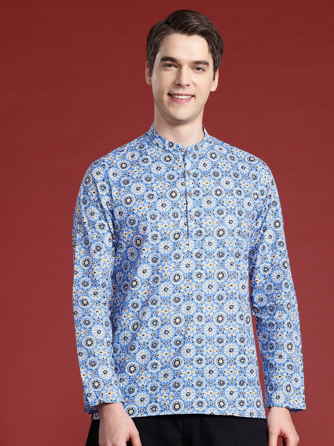 

Anouk Pure Cotton Printed Mandarin Collar Kurta, Blue