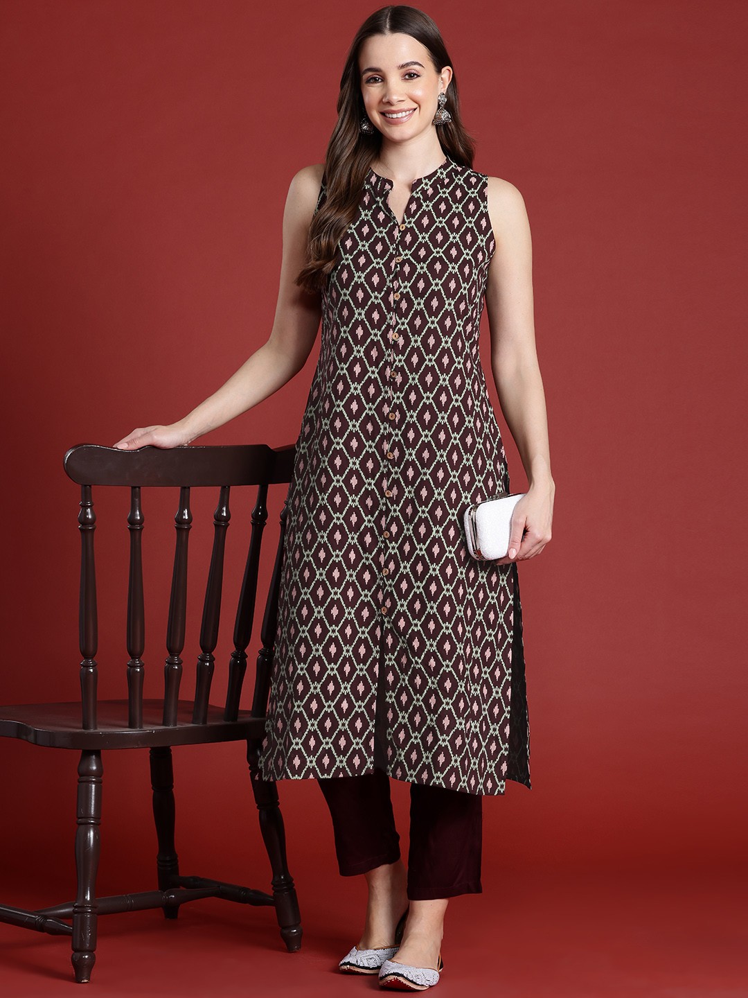 

Anouk Printed Kurta with Palazzos, Maroon