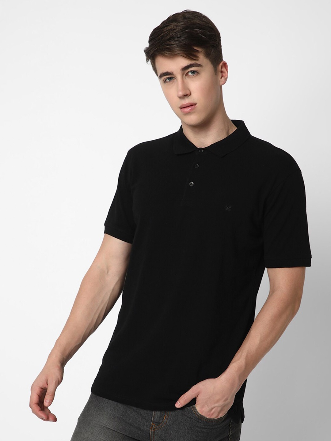 

Cotstyle Polo Collar Cotton T-shirt, Black