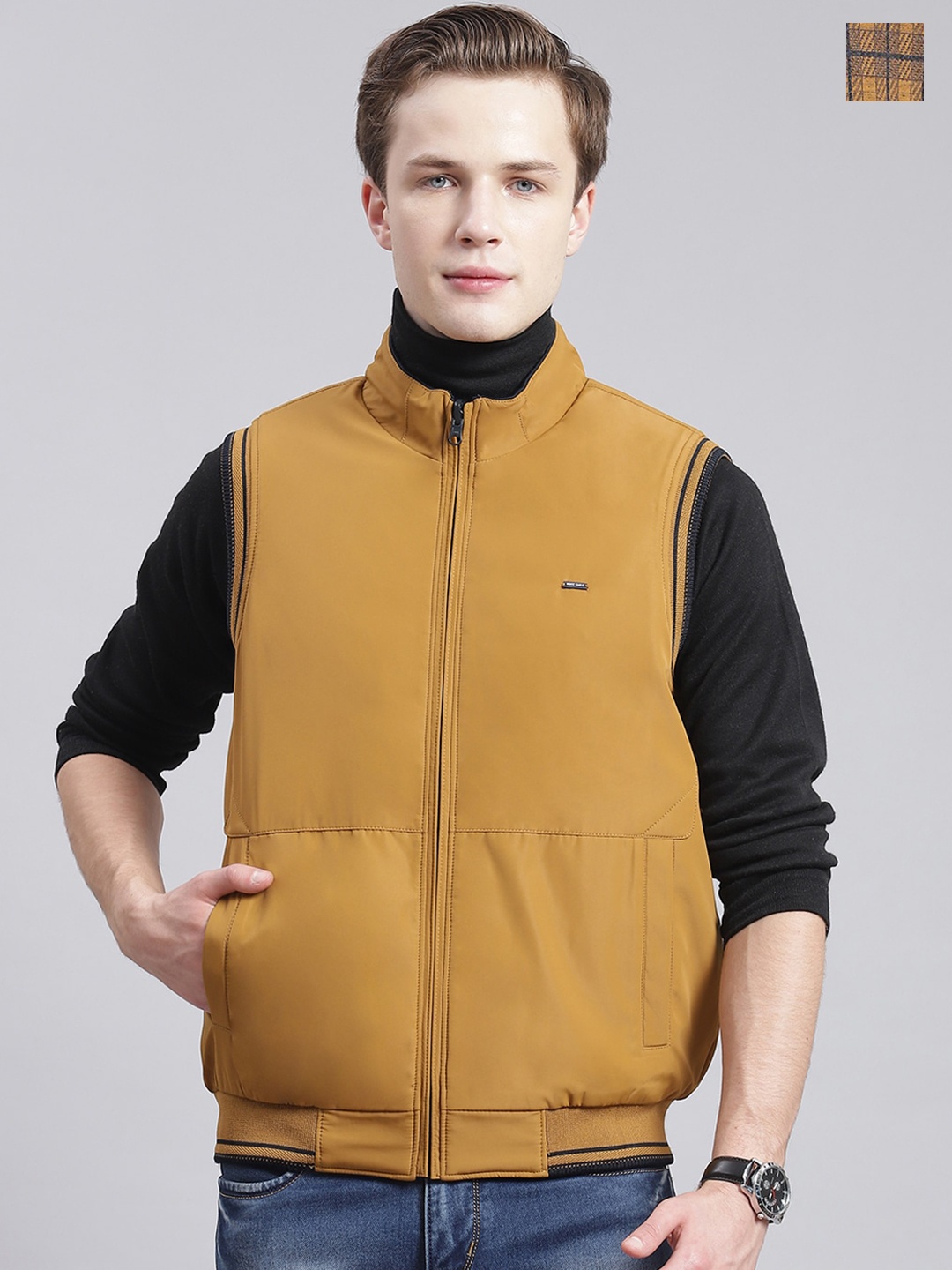 

Monte Carlo Mock Collar Lightweight Reversible Bomber Jacket, Mustard