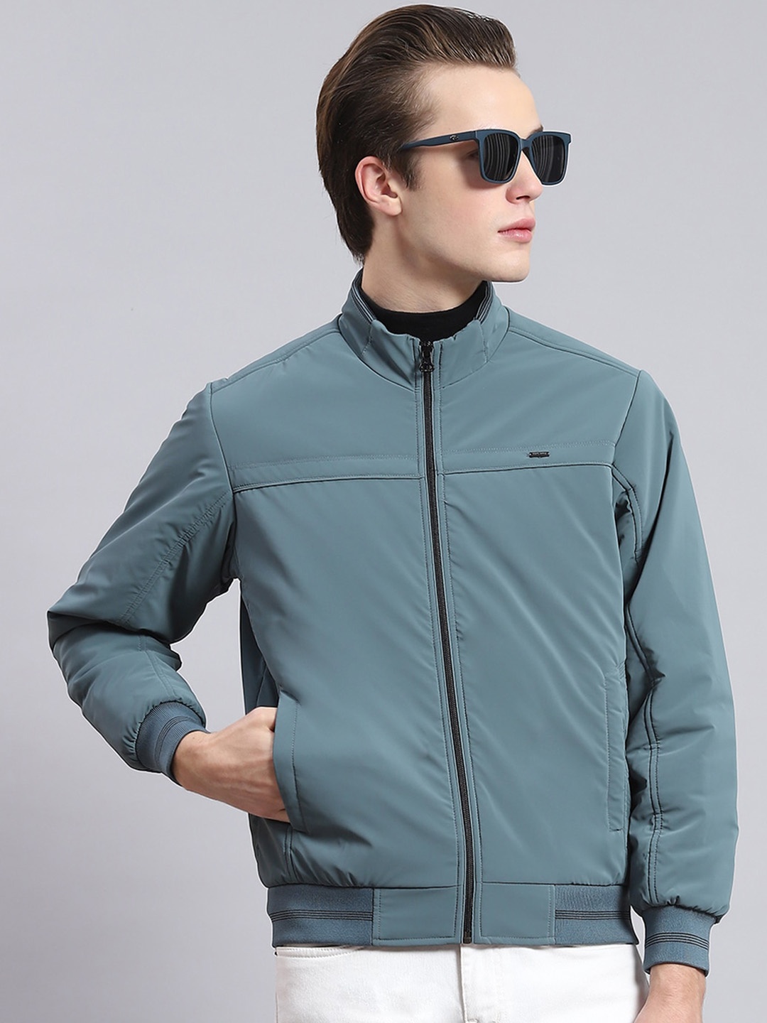 

Monte Carlo Stand Collar Lightweight Open Front Jacket, Teal