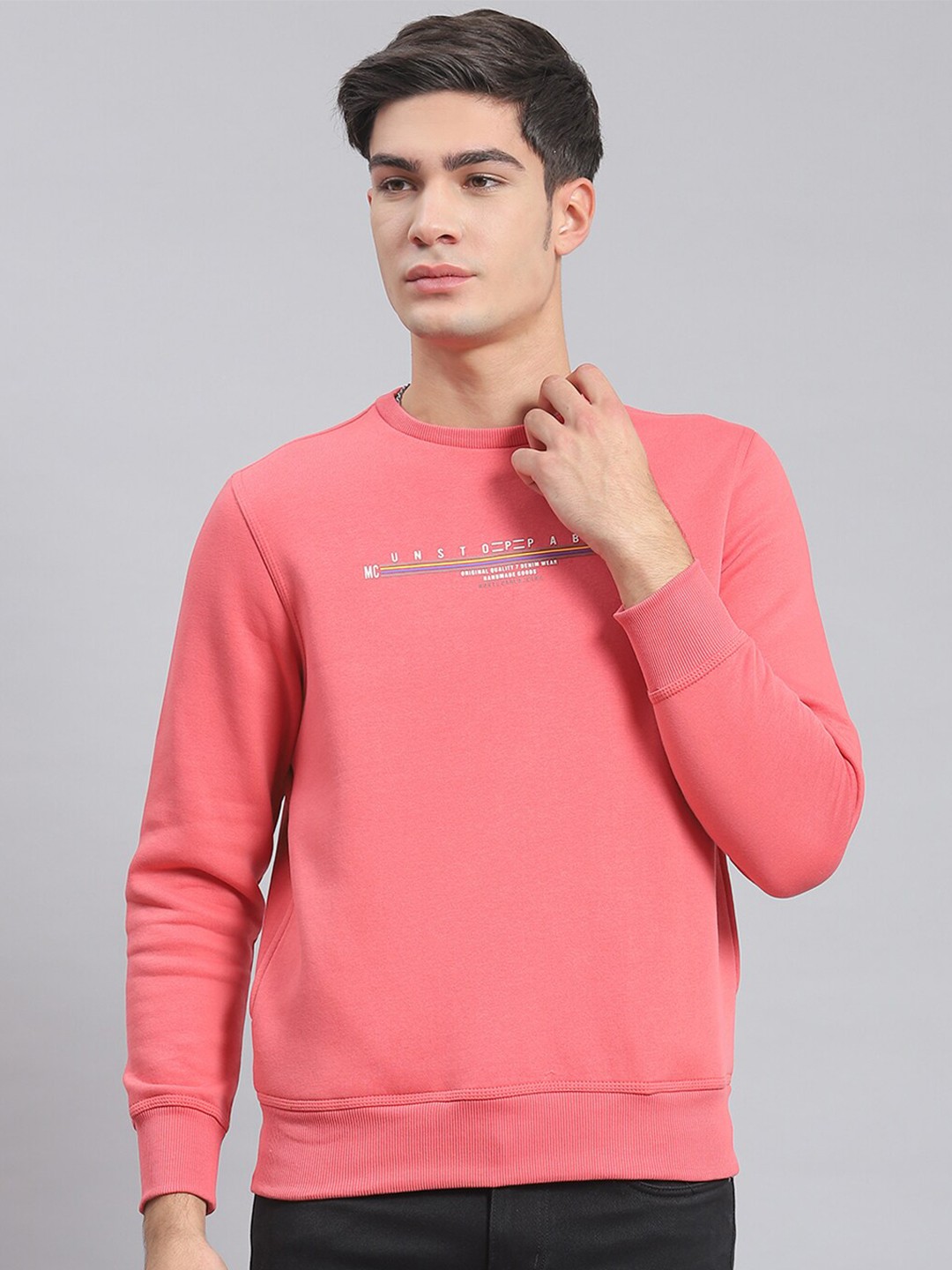

Monte Carlo Typography Printed Ribbed Pullover Sweatshirt, Pink