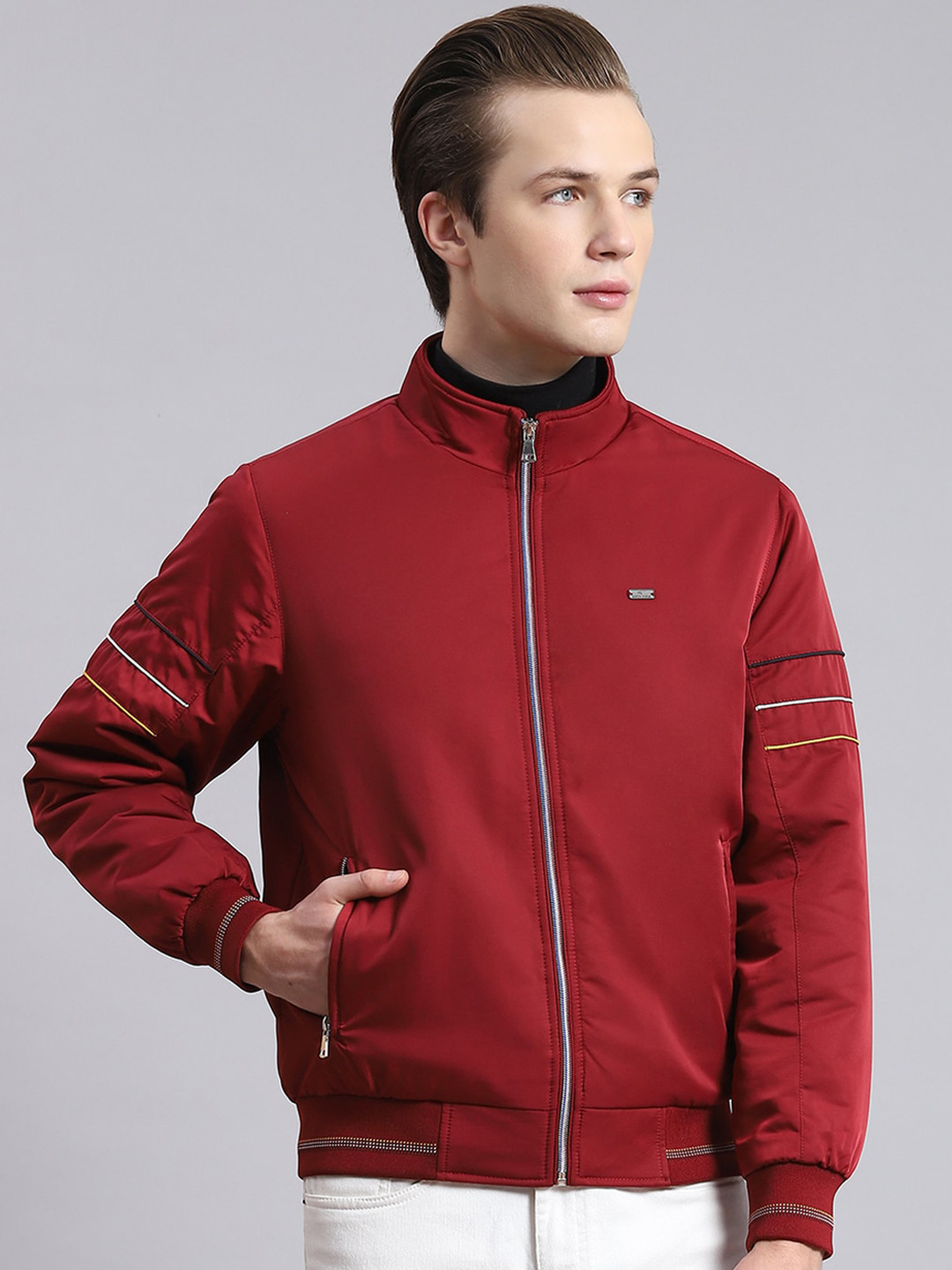 

Monte Carlo Stand Collar Lightweight Bomber Jacket, Maroon