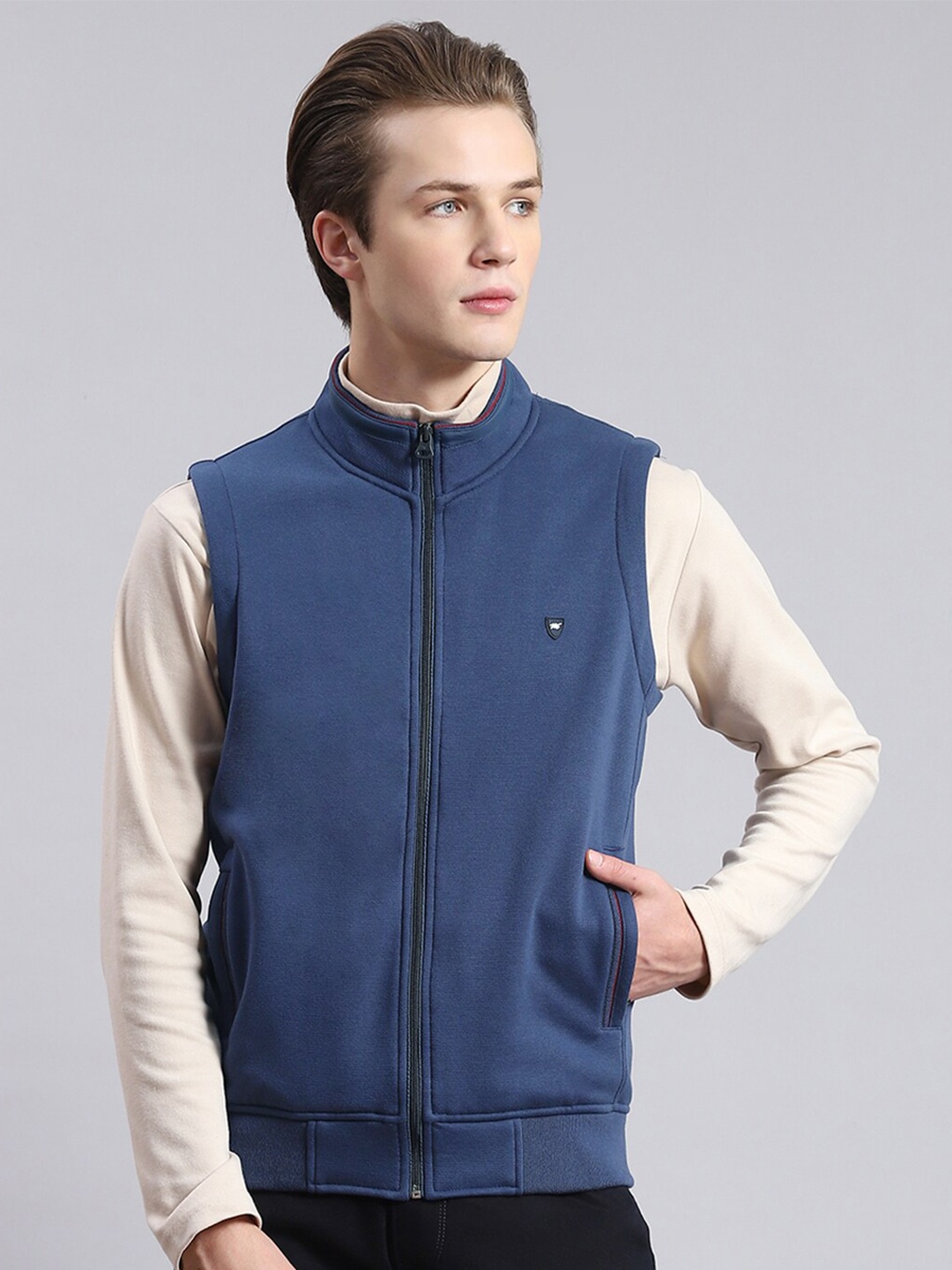 

Monte Carlo Mock Collar Front-Open Sweatshirt, Blue