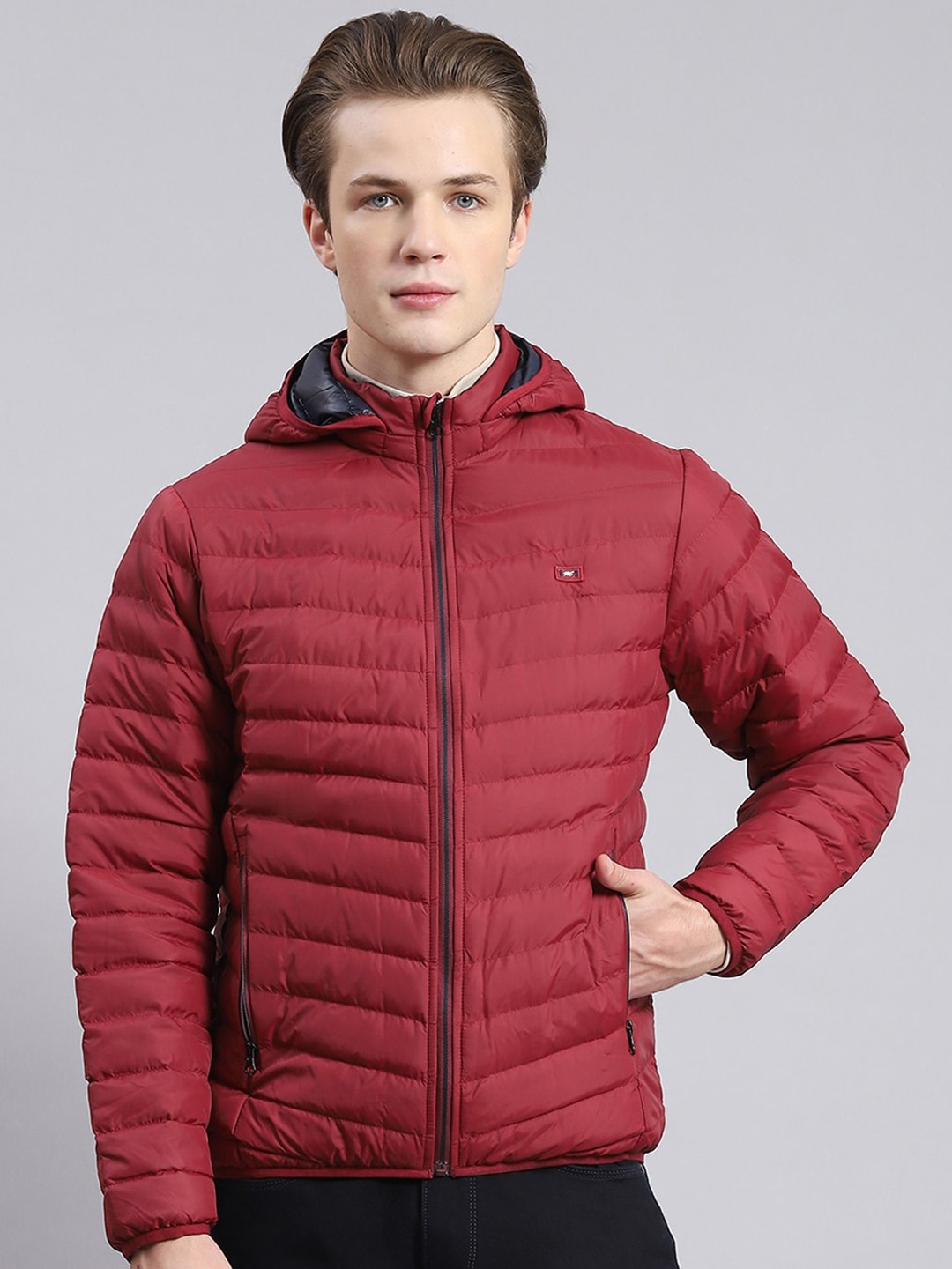 

Monte Carlo Hooded Neck Long Sleeve Zip Detail Lightweight Puffer Jacket, Maroon