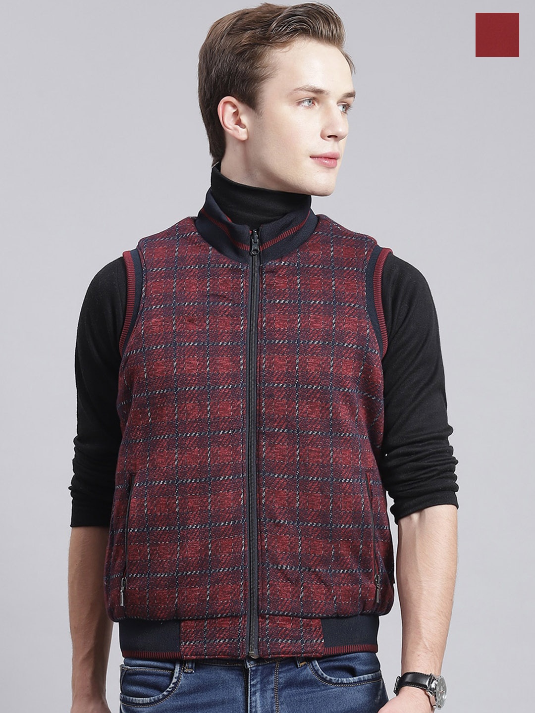 

Monte Carlo Checked Reversible Bomber Jacket, Maroon
