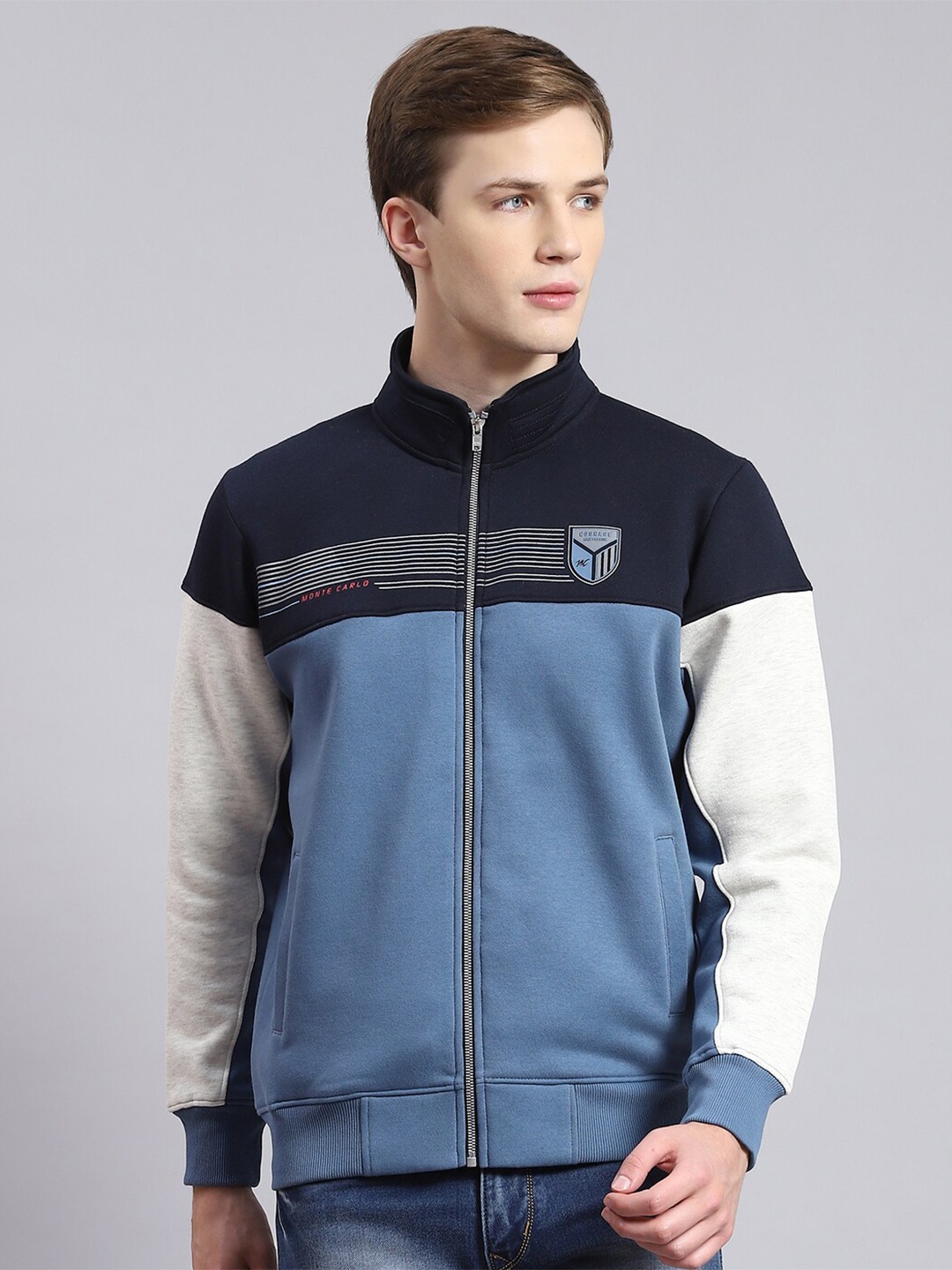 

Monte Carlo Colourblocked Cotton Front-Open Sweatshirt, Blue
