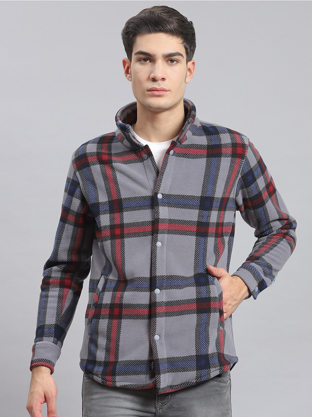 

Monte Carlo Checked Mock Collar Long Sleeves Sweatshirt, Grey