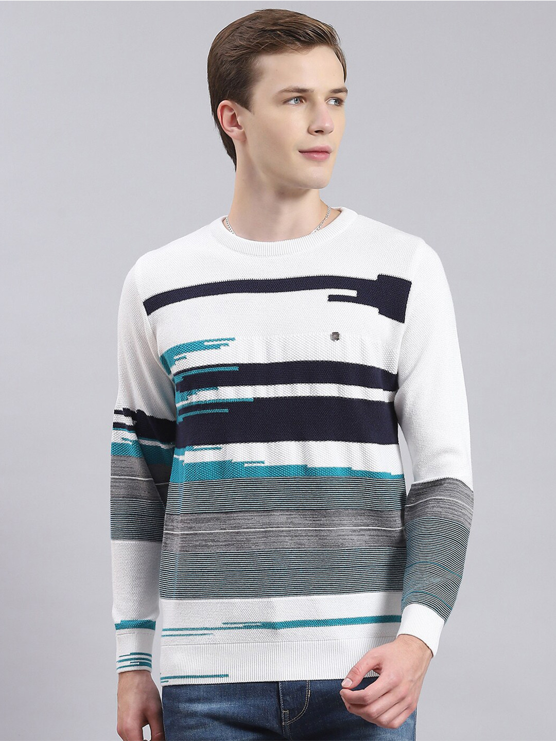 

Monte Carlo Self Design Woollen Pullover Sweater, White