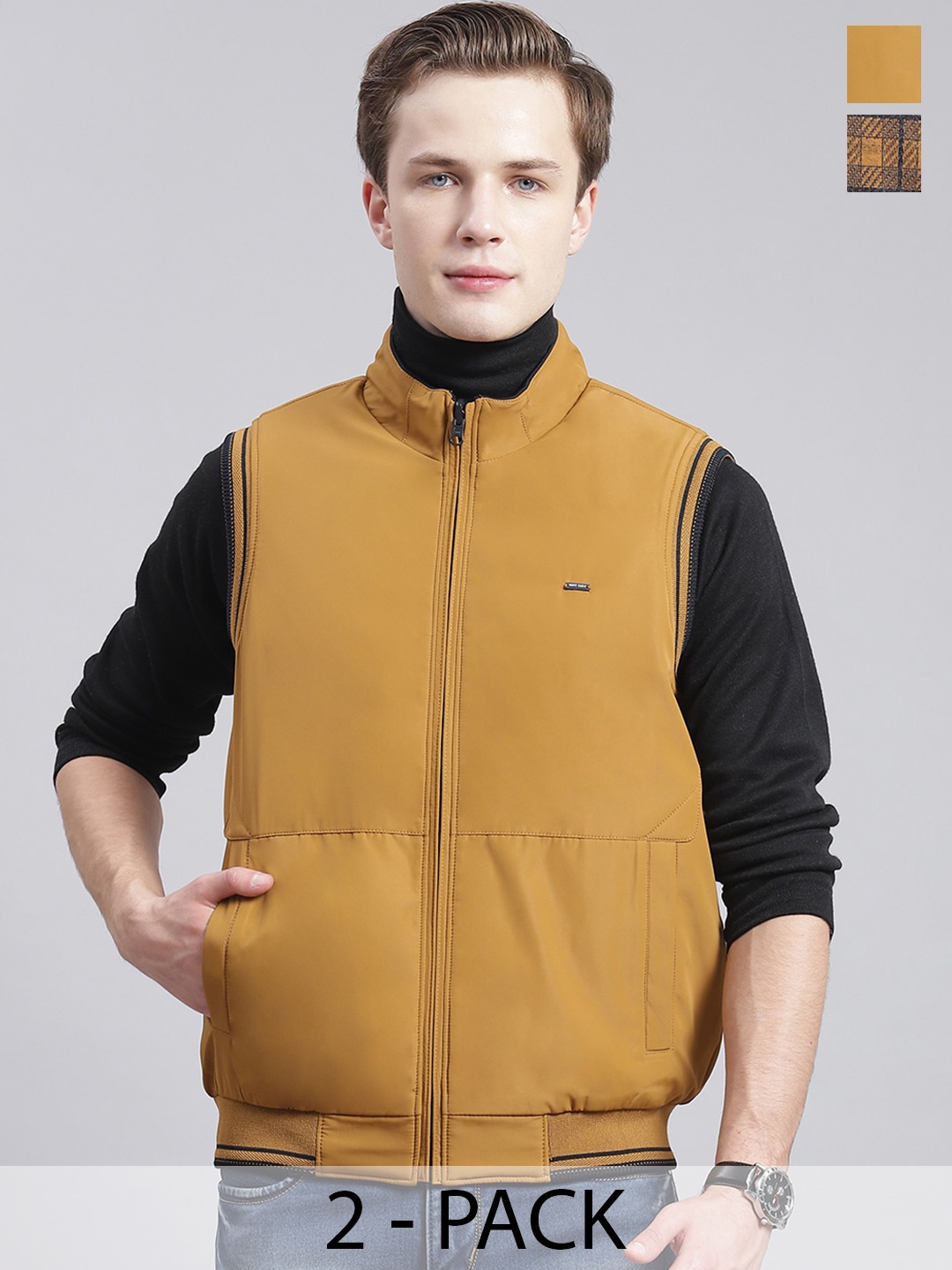 

Monte Carlo Pack Of 2 Lightweight Open Front Jacket, Mustard