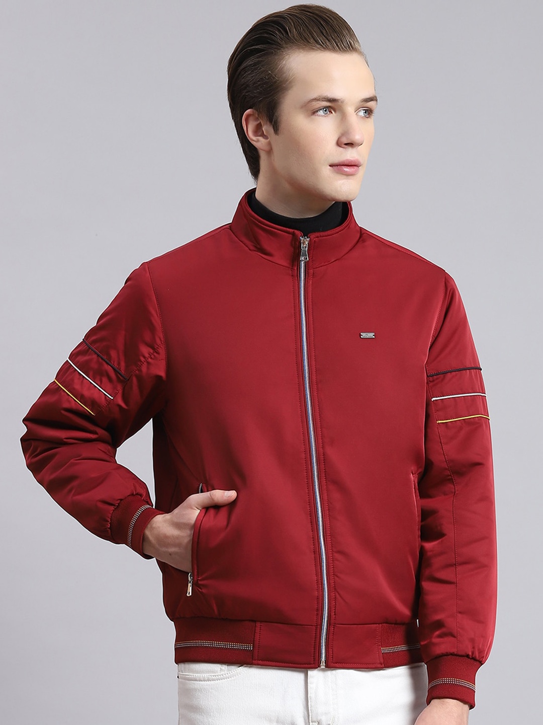 

Monte Carlo Mock Collar Lightweight Bomber Jacket, Maroon