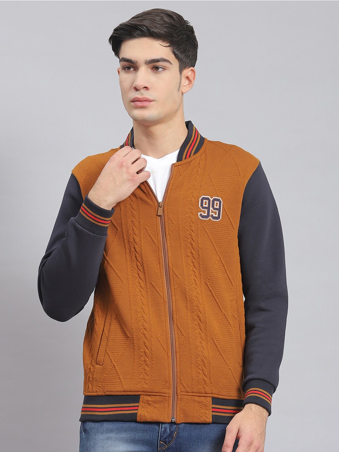 

Monte Carlo Self Design Front Open Sweatshirt, Brown