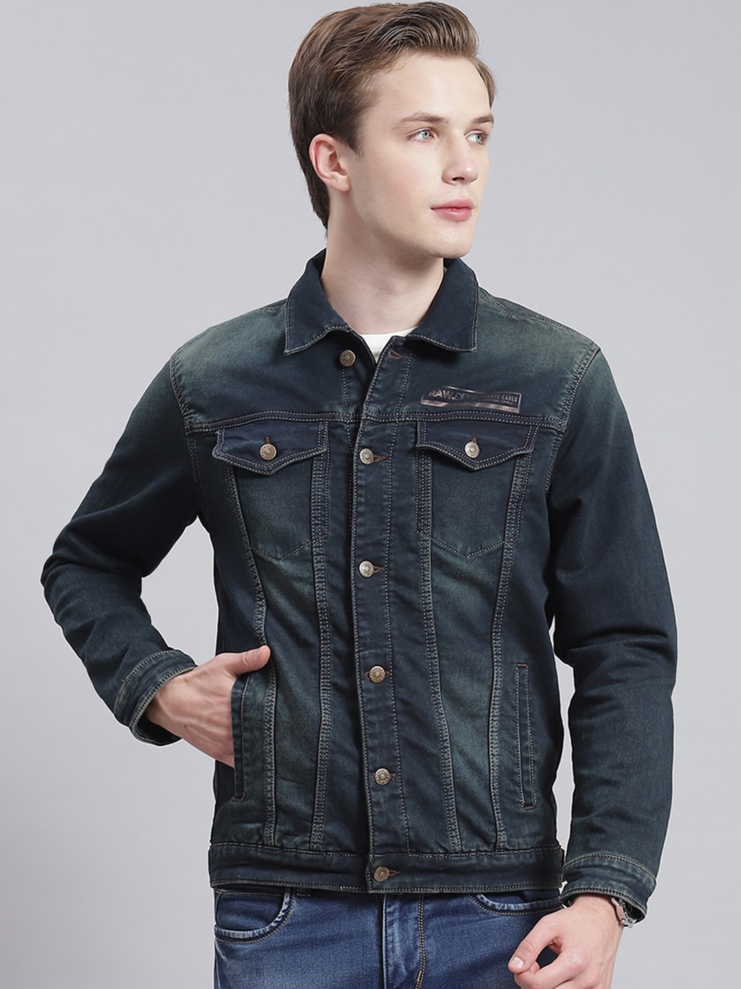 

Monte Carlo Spread Collar Lightweight Denim Jacket, Blue