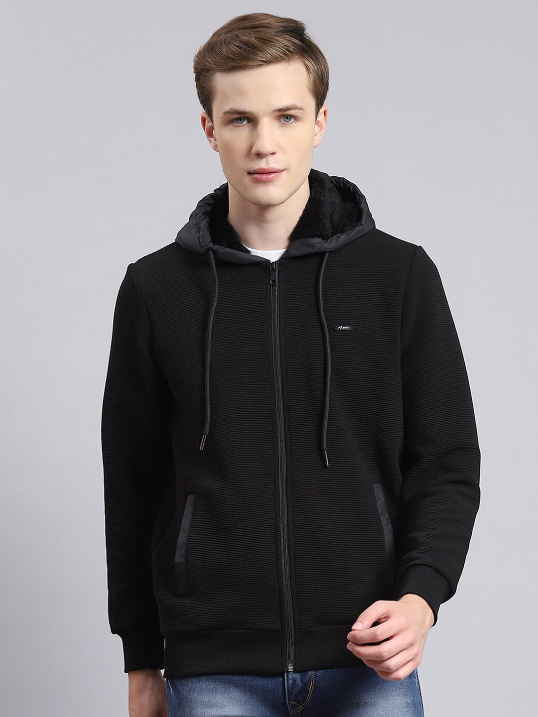 

Monte Carlo Long Sleeves Hooded Front-Open Sweatshirt, Black