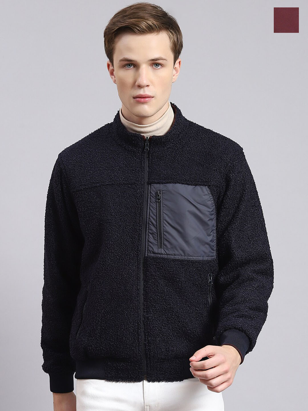 

Monte Carlo Mock Collar Lightweight Reversible Bomber Jacket, Maroon