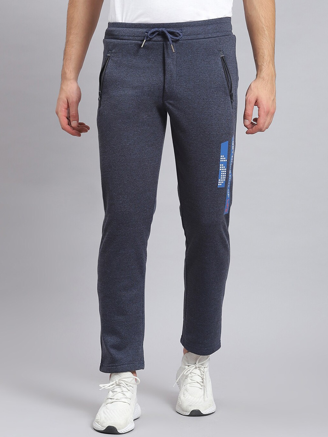 

Monte Carlo Men Printed Mid-Rise Cotton Track Pants, Blue