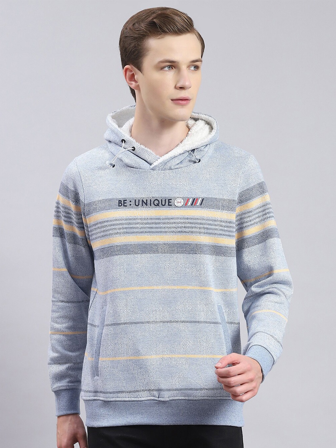 

Monte Carlo Striped Hooded Cotton Sweatshirt, Grey