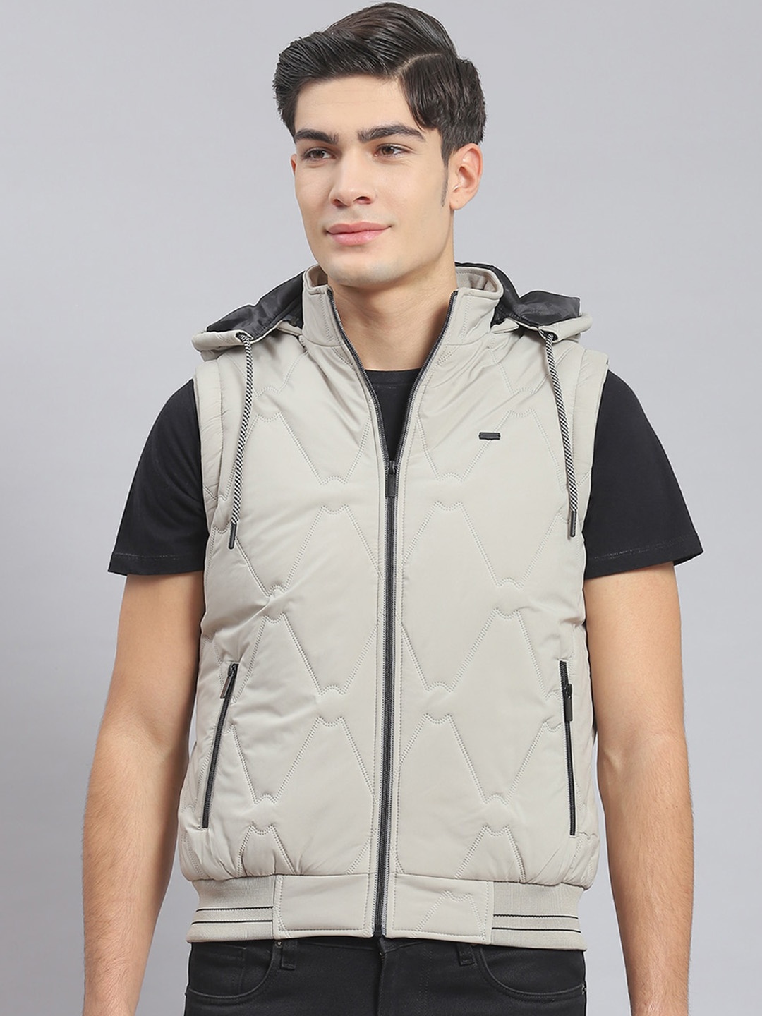 

Monte Carlo Hooded Neck Sleeveless Zip Detail Lightweight Padded Jacket, Beige