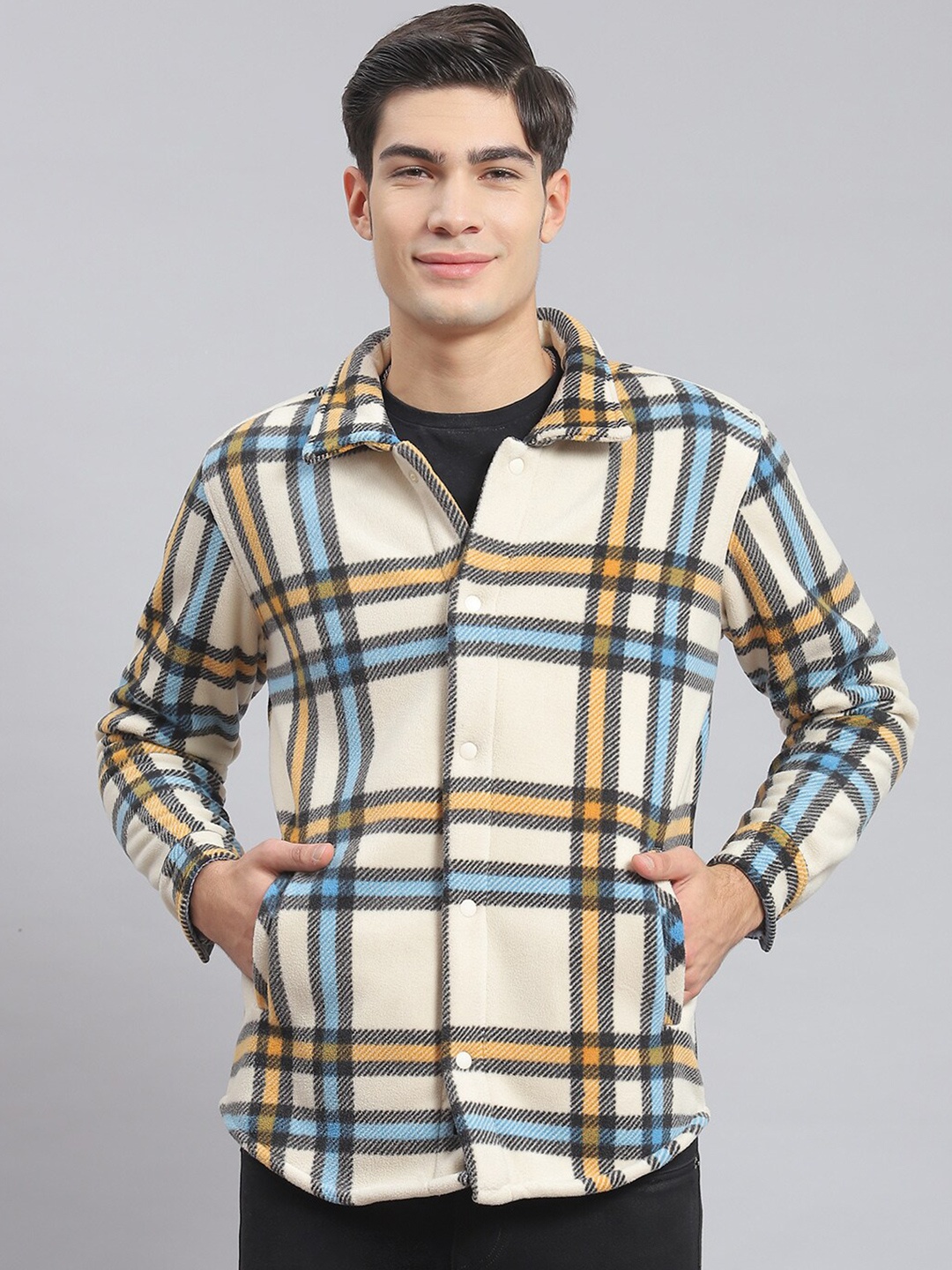 

Monte Carlo Checked Front-Open Sweatshirt, Beige