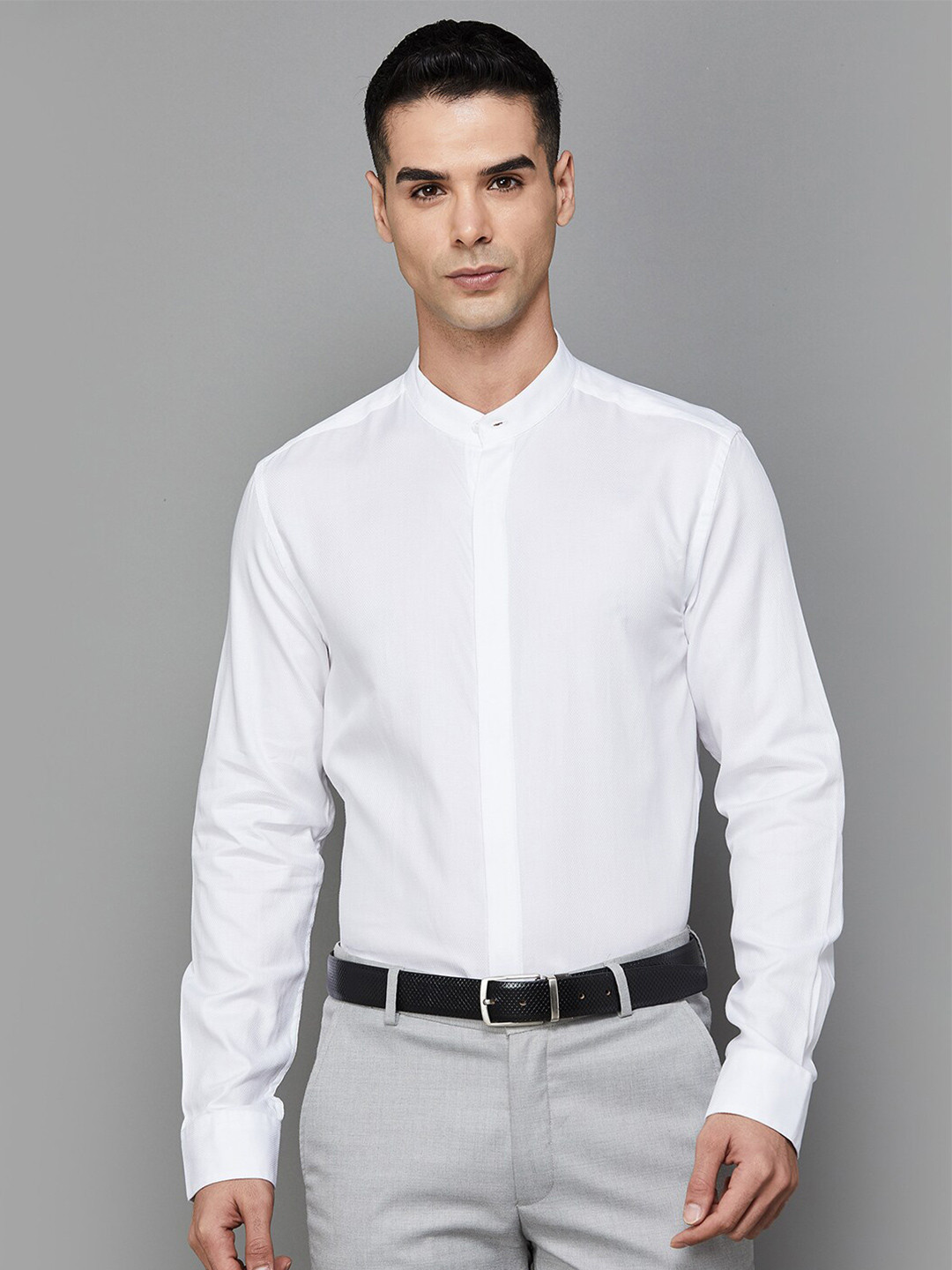 

CODE by Lifestyle Band Collar Cotton Formal Shirt, White