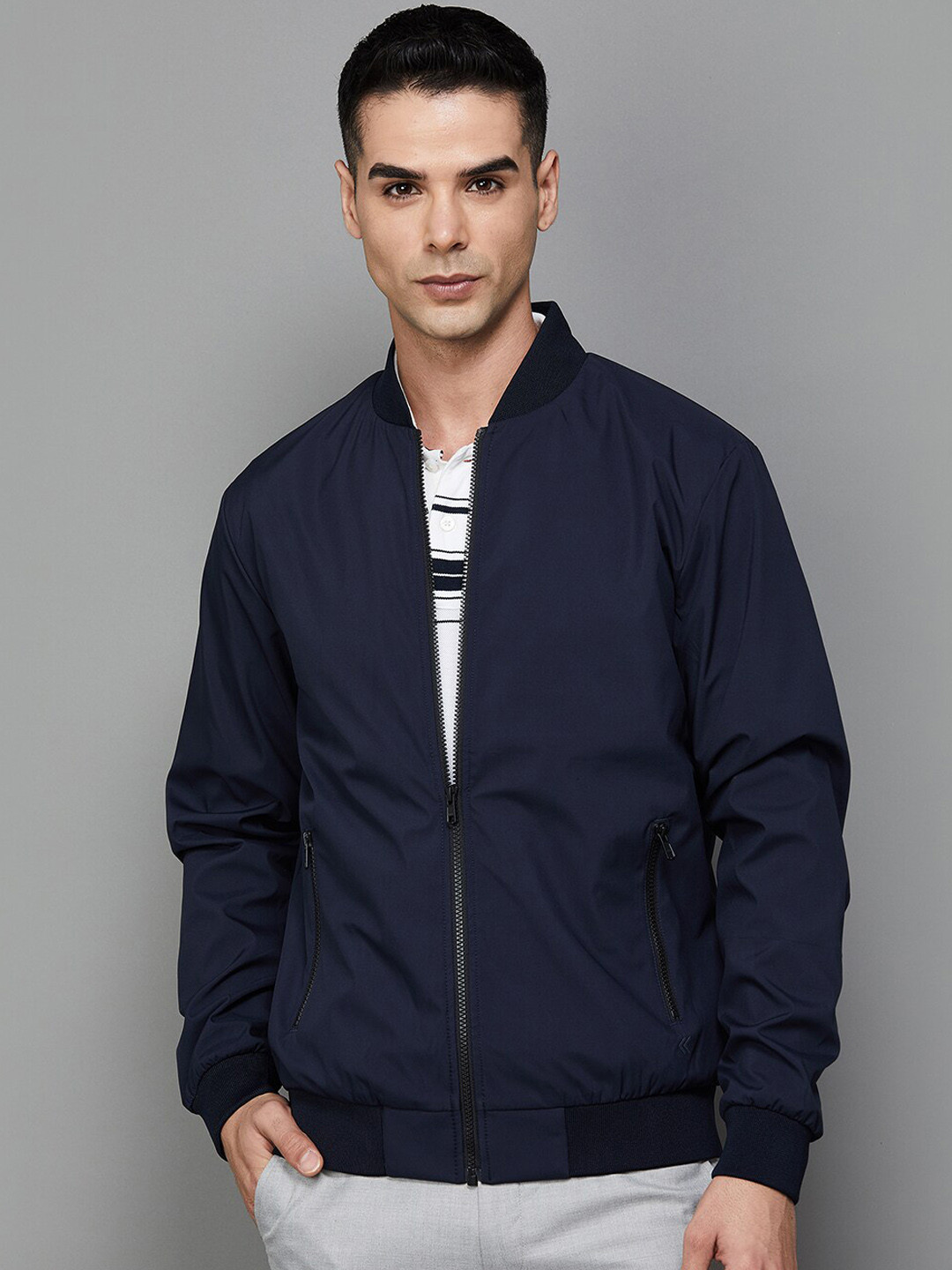 

CODE by Lifestyle Mandarin Collar Bomber Jacket, Navy blue