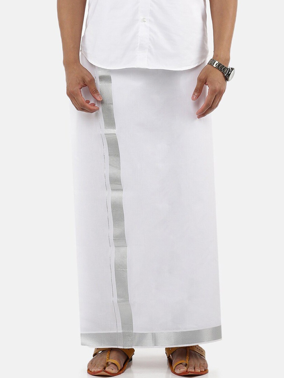 

Ramraj Pure Cotton Single Layer Veshti With Zari Border, White