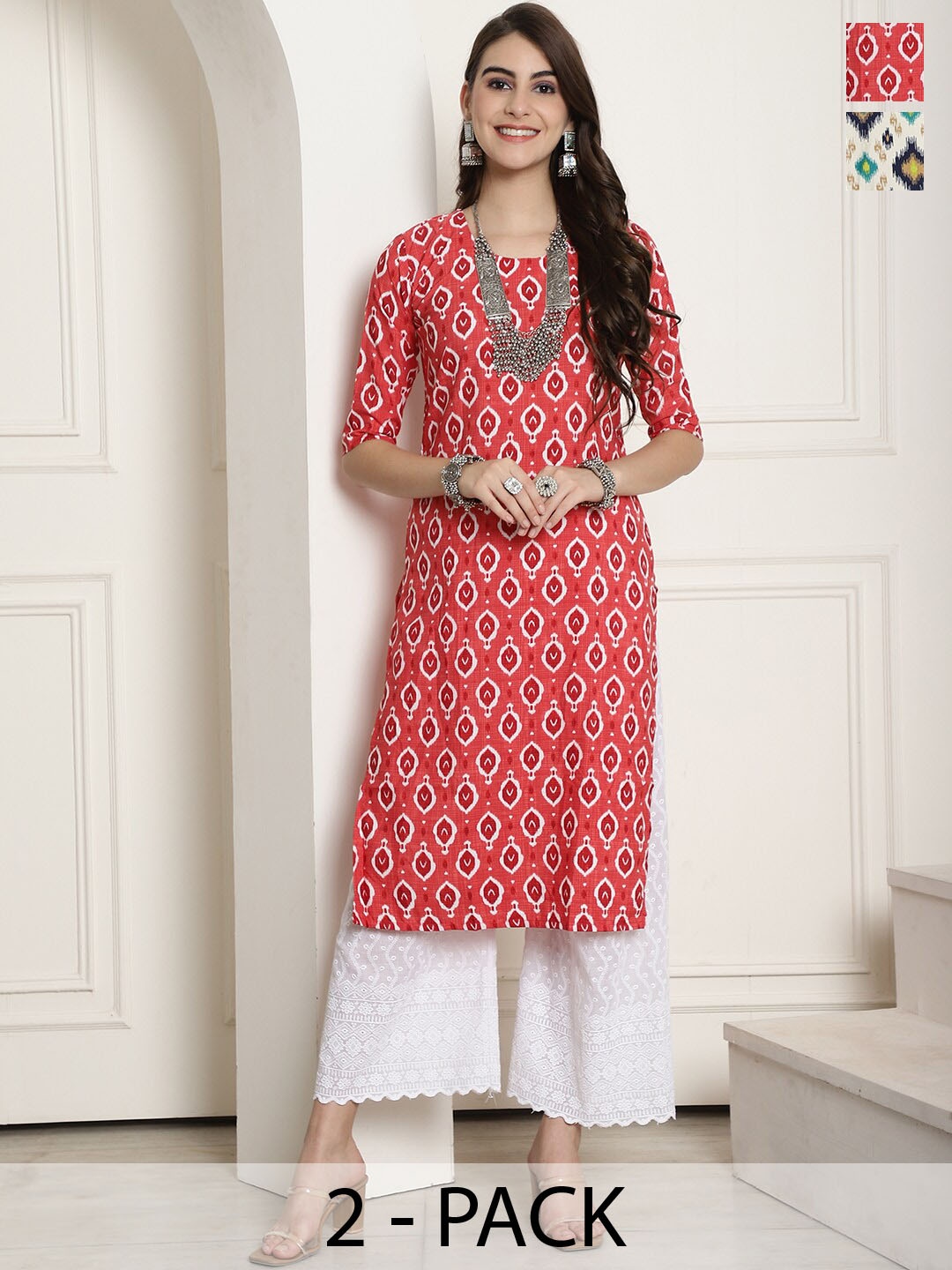 

7Threads Selection Of 2 Ethnic Motifs Printed Crepe Kurta, Off white