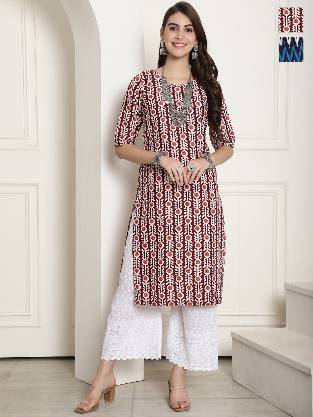 

7Threads Selection Of 2 Ethnic Motifs Printed Kurta, Maroon