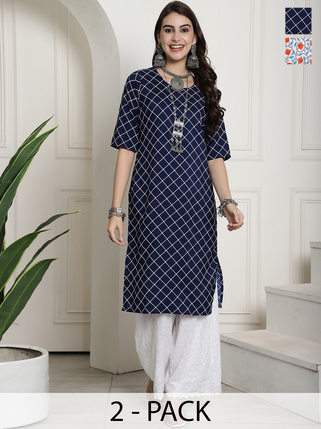 

7Threads Selection Of 2 Ethnic Motifs Printed Straight Kurta, Multi