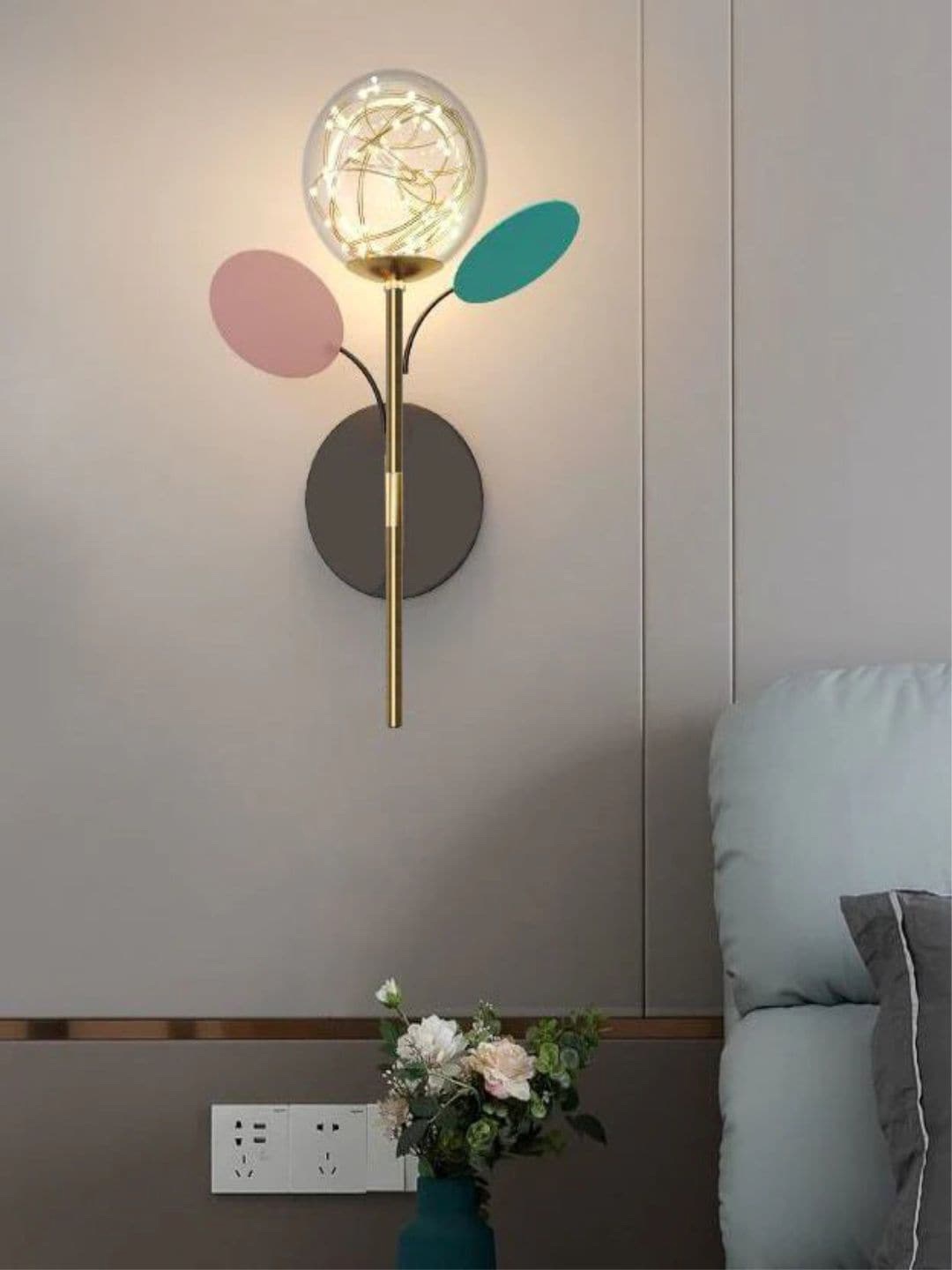 

The Art House Golden & Black Fairy String Glass Ball Wall Lamp, Gold