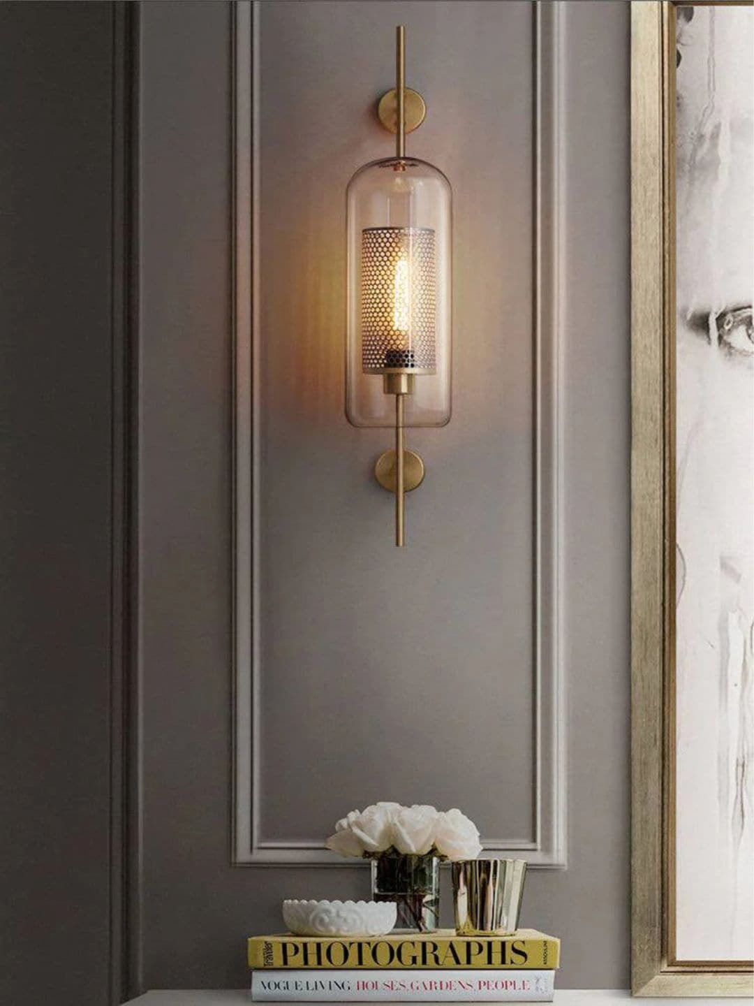 

The Art House Gold Toned Long Clear Glass Wall Light