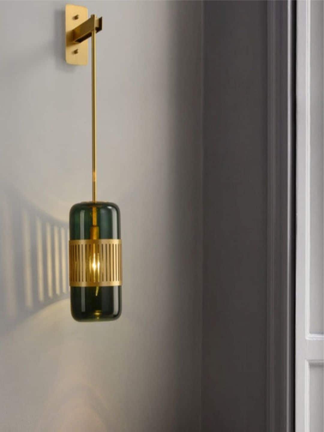 

The Art House Golden & Green Designer Cylinder Shaped Wall Lamp, Gold