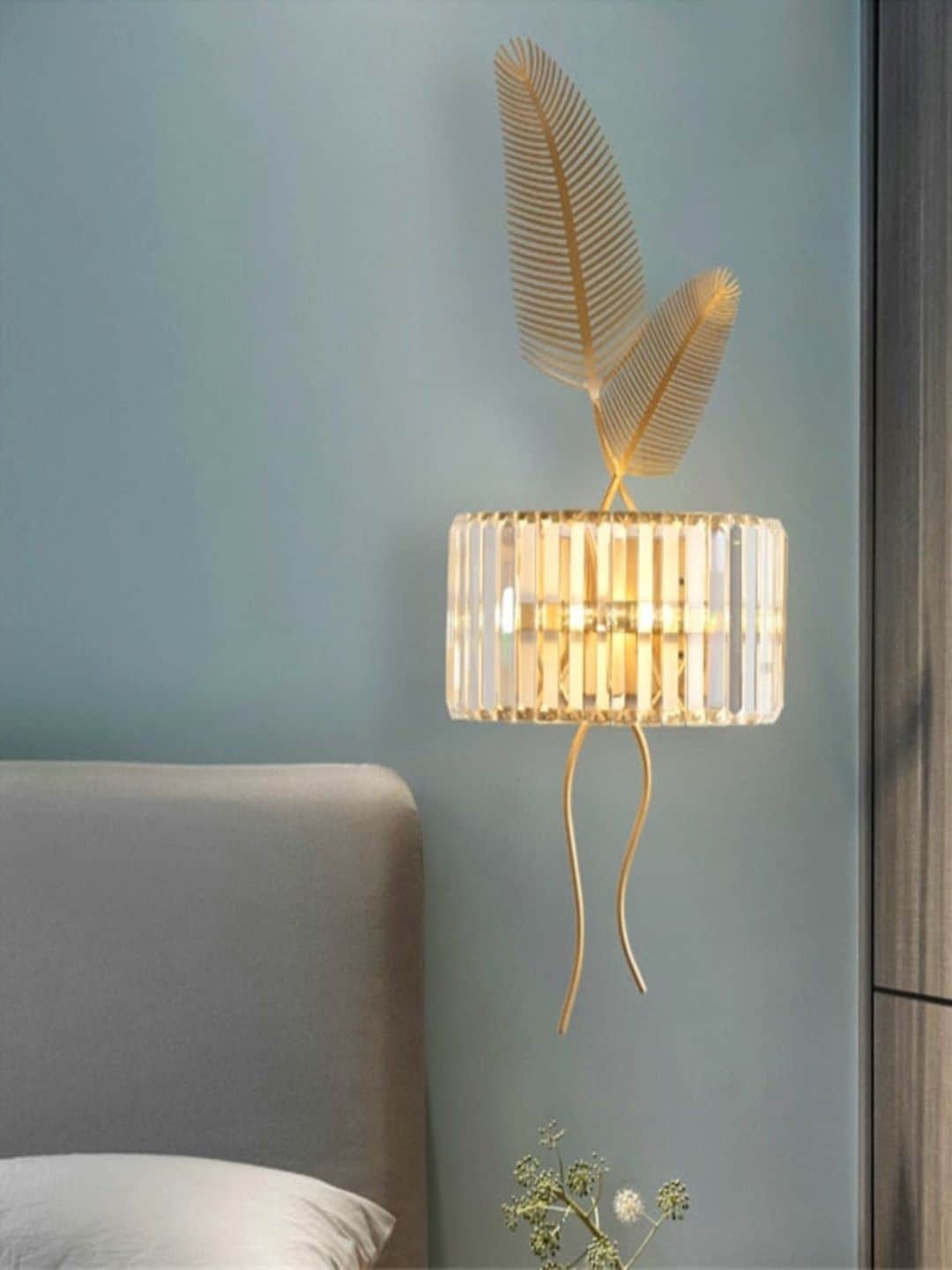 

The Art House Golden Nordic Palm Leaf Shaped Crystal Wall Lamp, Gold