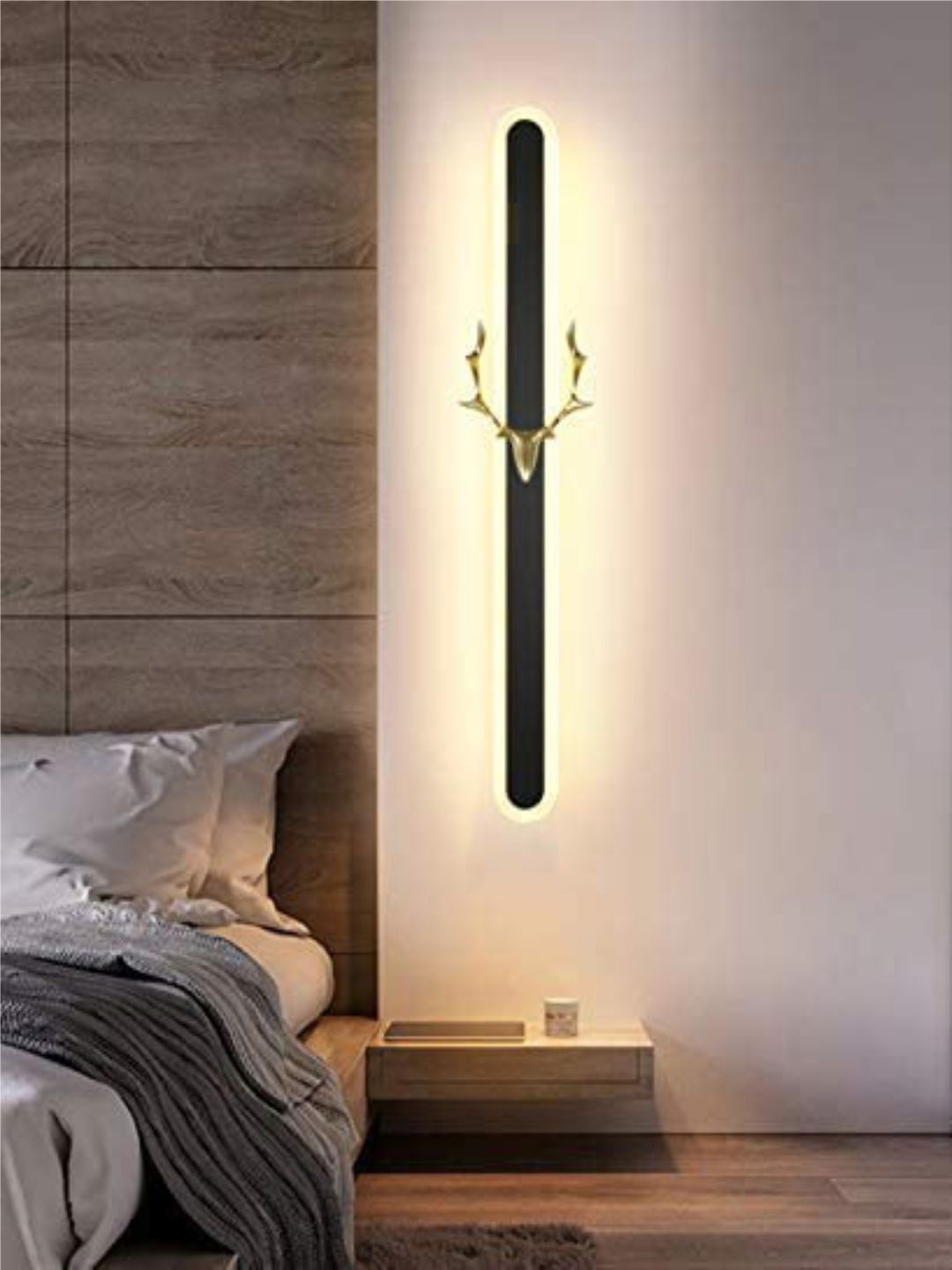 

The Art House Black Long Gold Deer LED Wall Lamp