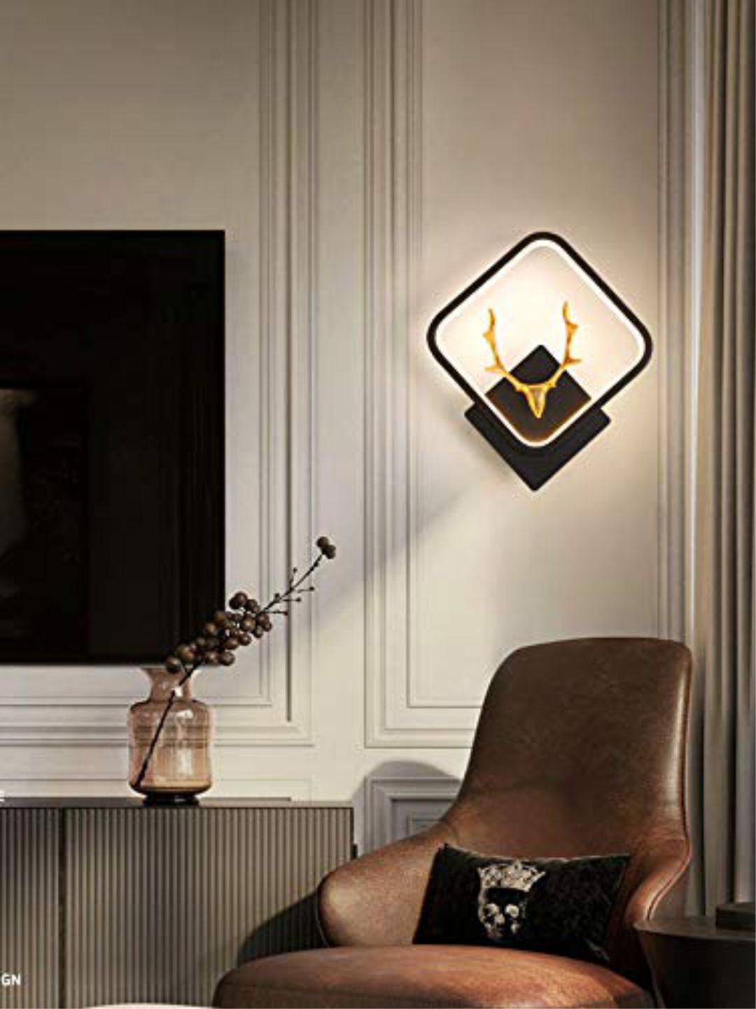 

The Art House Black & Gold Toned Deer Square Shaped LED Wall Lamp