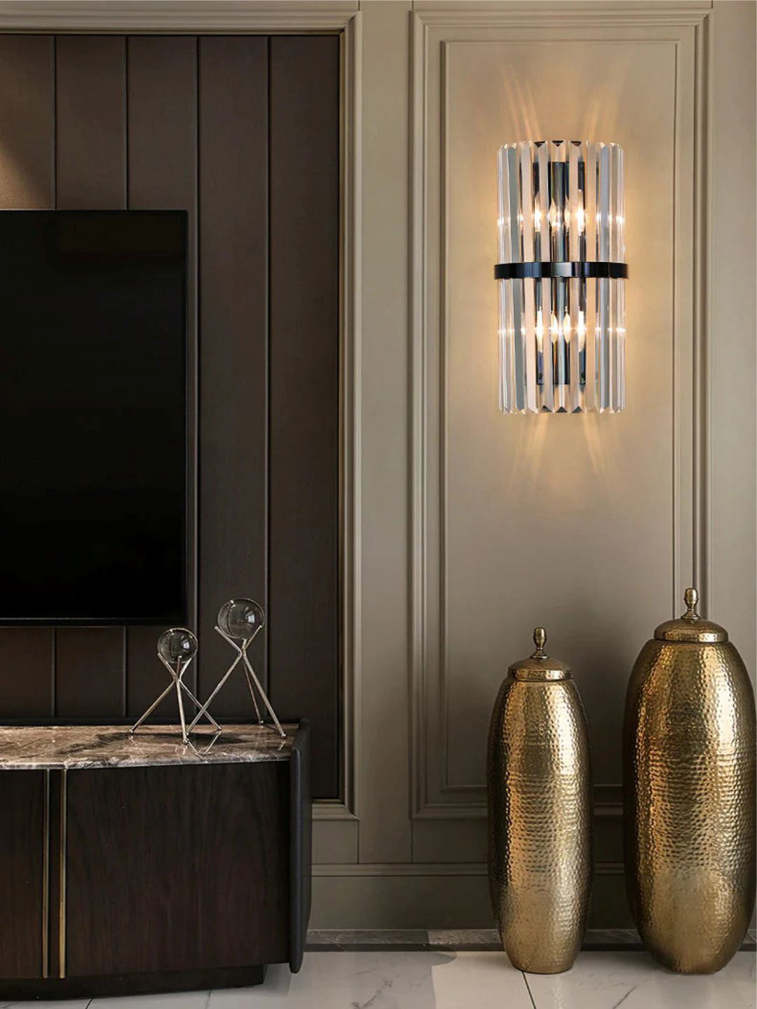 

The Art House Black Textured Crystal Metal Wall Lamp