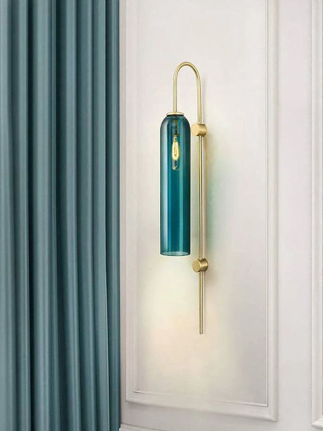 

The Art House Green & Metallic Toned Long Glass Wall Light