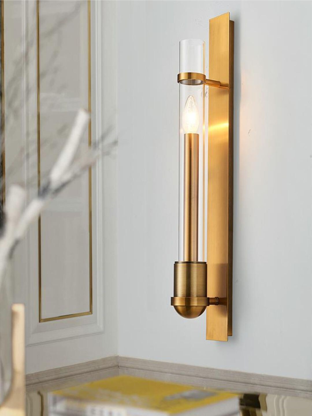 

The Art House Gold Toned & White Minimalist Tube Shaped Wall Lamp, Yellow