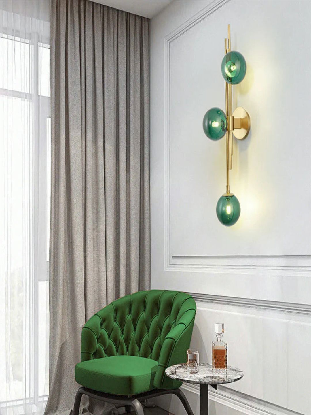 

The Art House Gold Toned & Green Glass Ball Wall Lamp