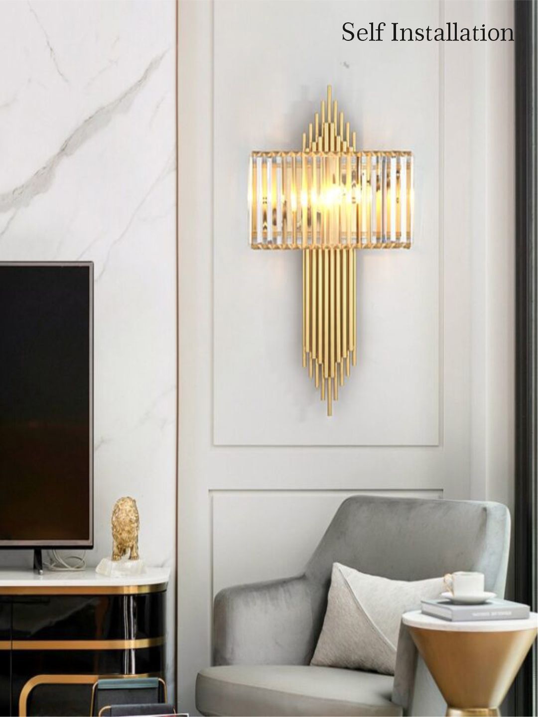 

The Art House Gold Toned Textured Modern Crystal Wall Lamp