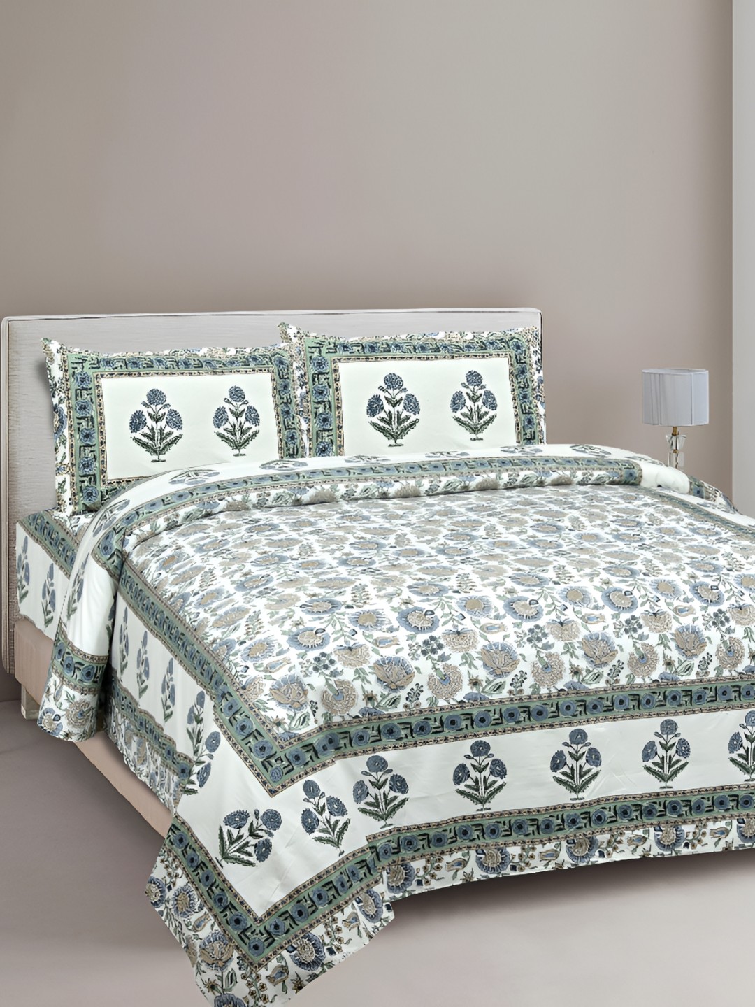 

Urban Jaipur Green & Grey Floral Cotton 186 TC Super Queen Bedsheet with 2 Pillow Covers