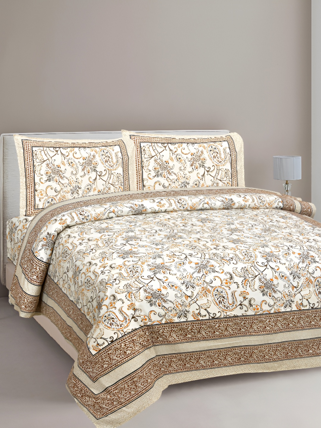 

Urban Jaipur Beige & Brown Floral Cotton 186 TC Super Queen Bedsheet with 2 Pillow Covers