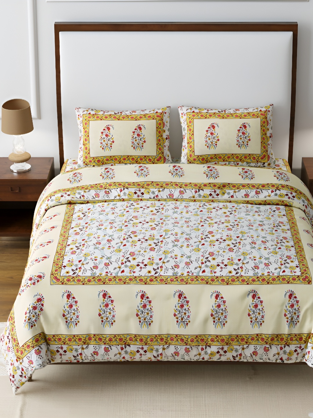 

Urban Jaipur Beige & Red Floral Cotton 186 TC Super Queen Bedsheet with 2 Pillow Covers